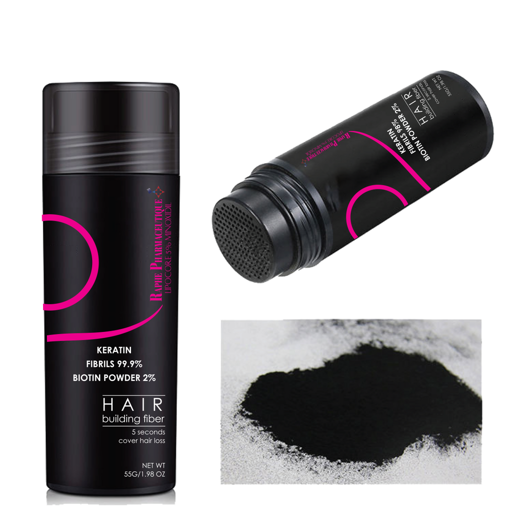 White Private Label Keratin Fibrils 98% & 2% Biotin Powder 50g and Fiber Holding Spray 120ml Pack